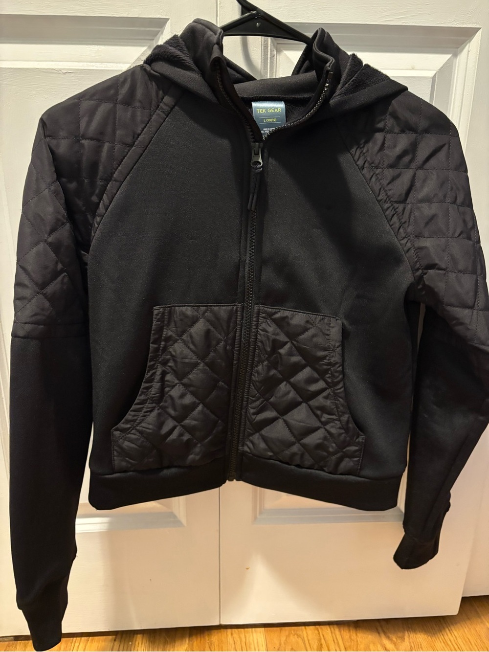 Tek Gear Black Quilted-Accent Hooded  Jacket